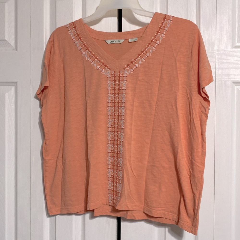 Orvis cotton lightweight blend embroidered tee shirt top size LARGE